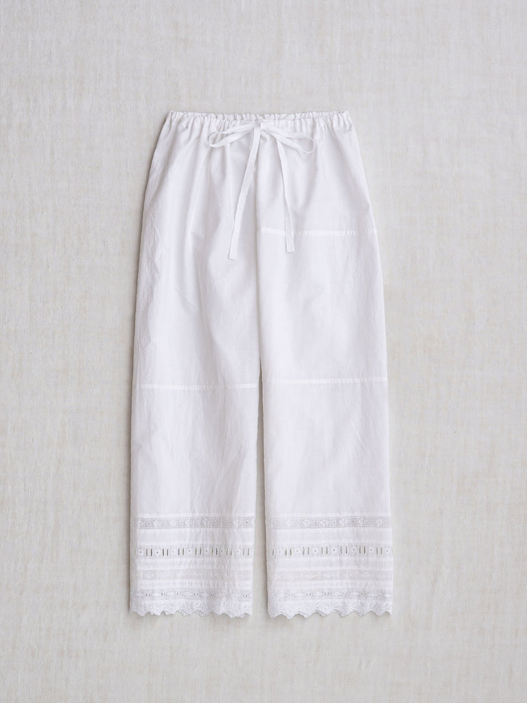 Dosa Drawstring Pants with Vintage Lace in Rice
