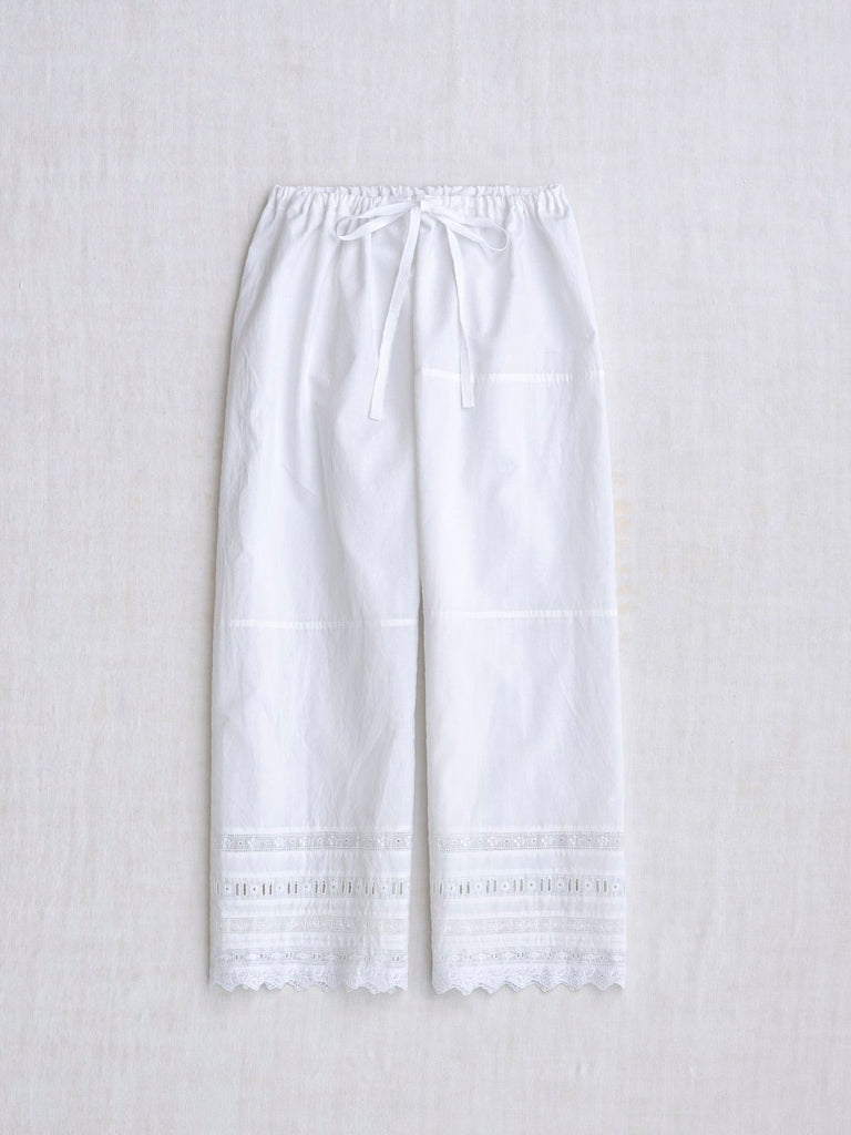 Dosa Drawstring Pants with Vintage Lace in Rice