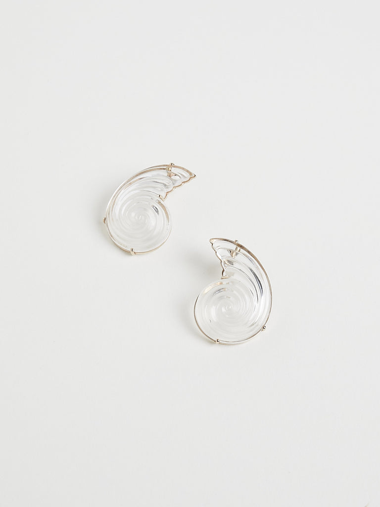 Maggoosh Athena Shell Earrings 14k Yellow Gold Carved Earrings in Crystal Quartz