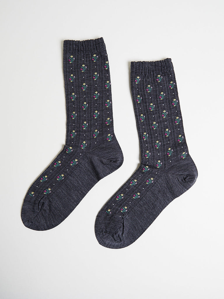 Antipast - Flower Stripe Socks in Mix Grey