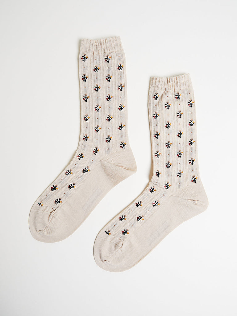 Antipast - Flower Stripe Socks in Beige