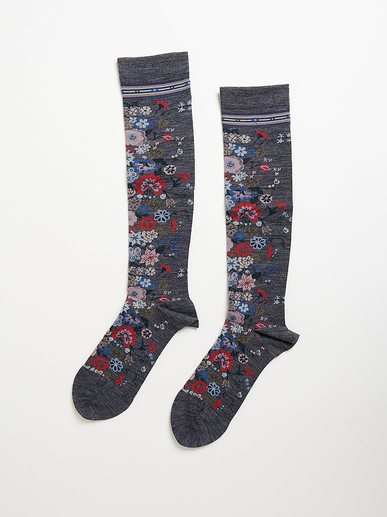 Antipast - Happy Flower High Socks in Grey