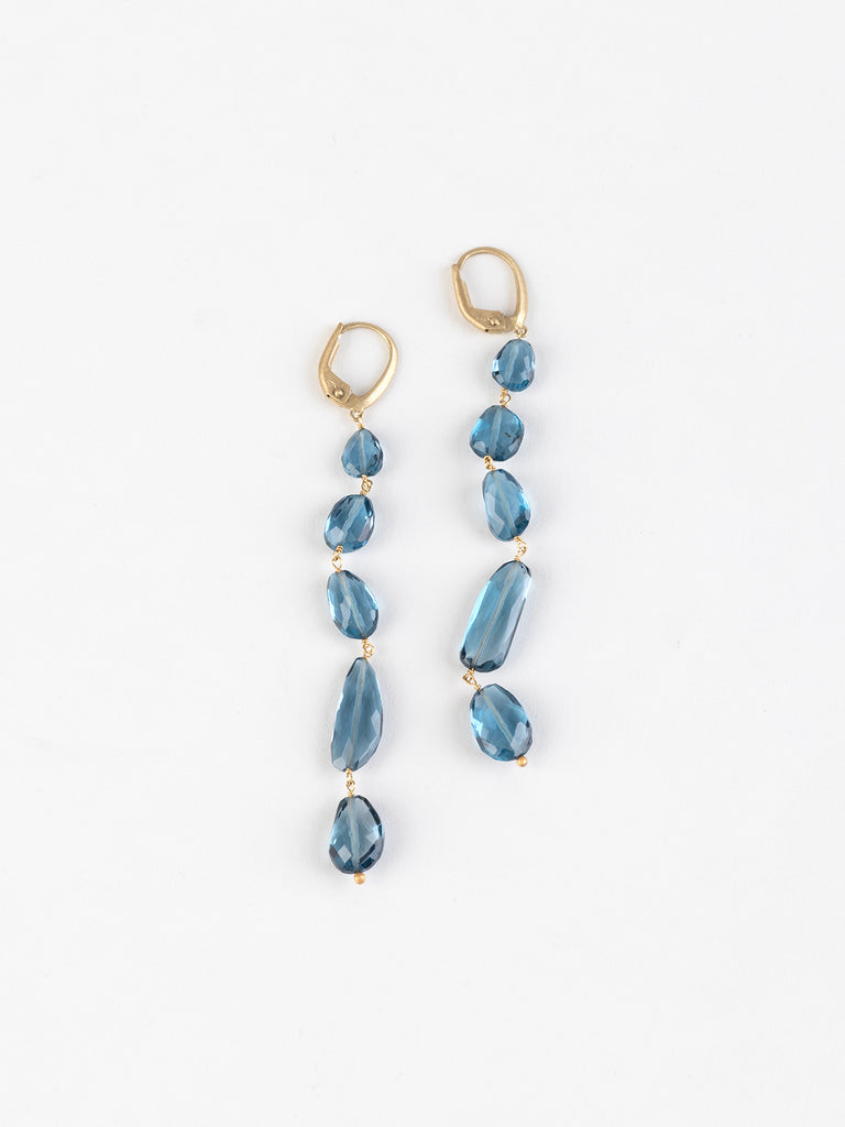 Anaconda - Rosary Momo Earrings in 9K YG with London Blue Topaz 21.06ct (8cm)