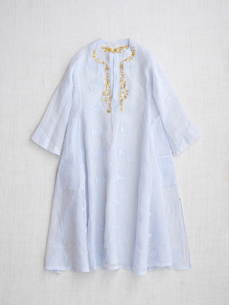 dosa x Mouki Mou Short Tule Dress in Rice with Gold Embroidery