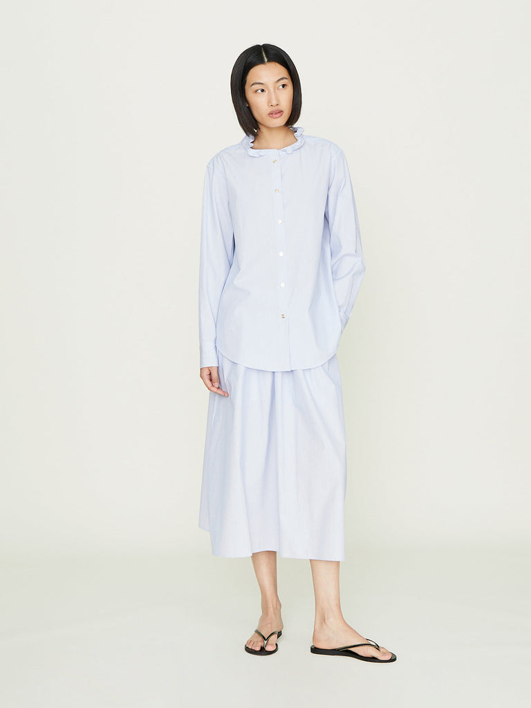 Atlantique Ascoli - Jupe Onde Skirt in White/Blue Pinstripe