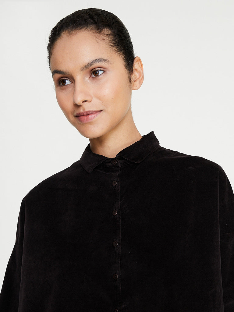 Album di Famiglia - Short Collar Shirt V in Chocolate