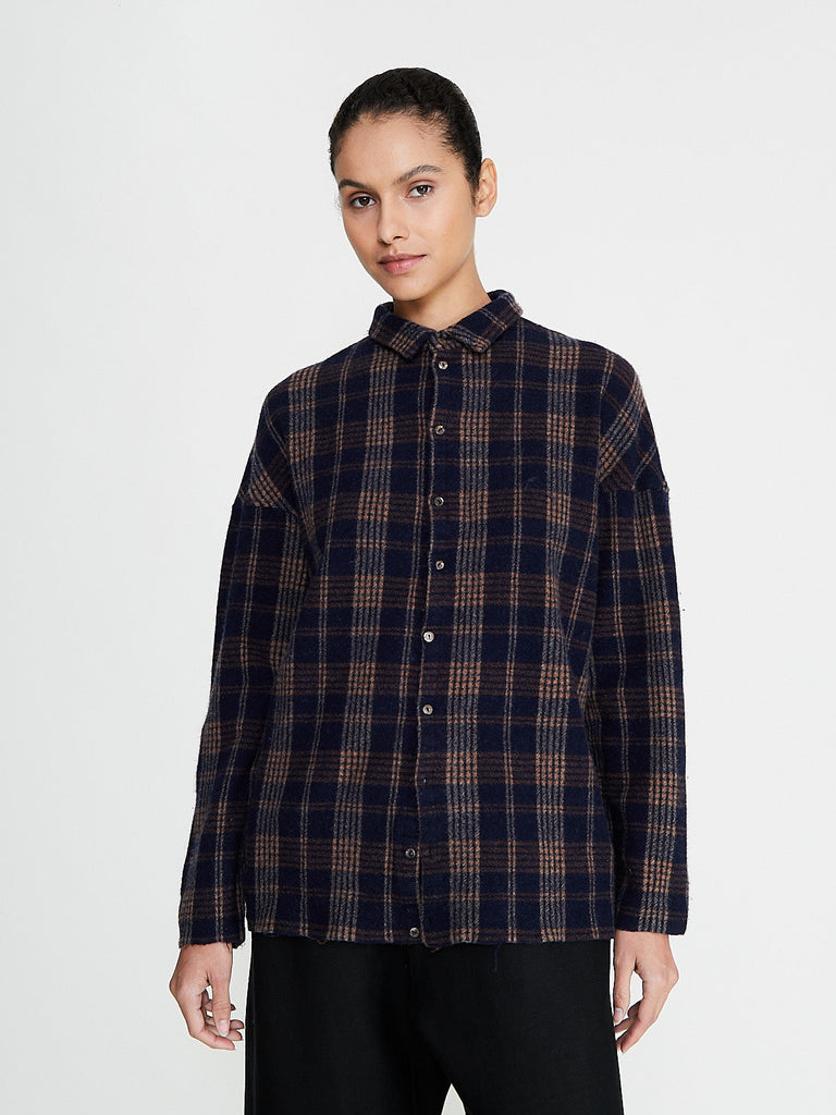 Album di Famiglia - Tartan Soft Collar Shirt in Ink