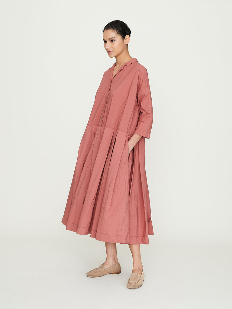 Album di Famiglia Pleated Collar Dress TC in Coral