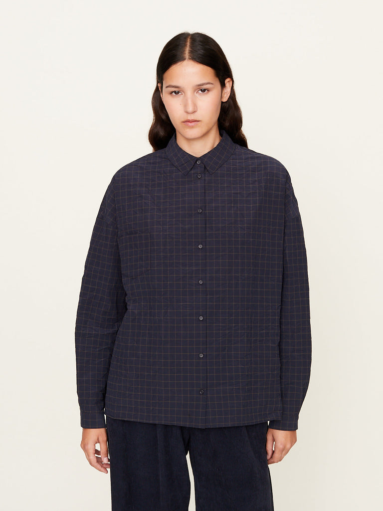 Apuntob - Grid Tech Cotton Shirt in Blue