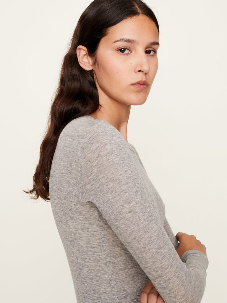 Auralee - Super High Gauge Sheer Rib Long Sleeves Tee in Top Gray
