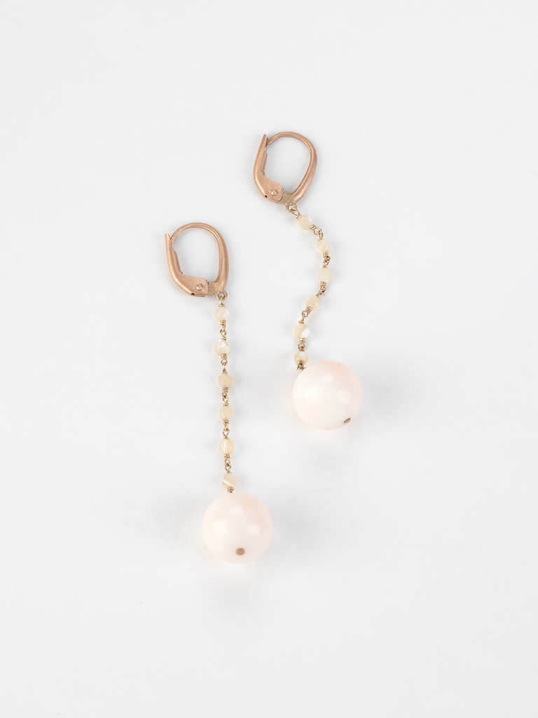 Anaconda - Rosary Momo Earrings in 9k Rose Gold 9k/18k White Gold with 16.57ct Coral Boules & 0.96ct Nacre