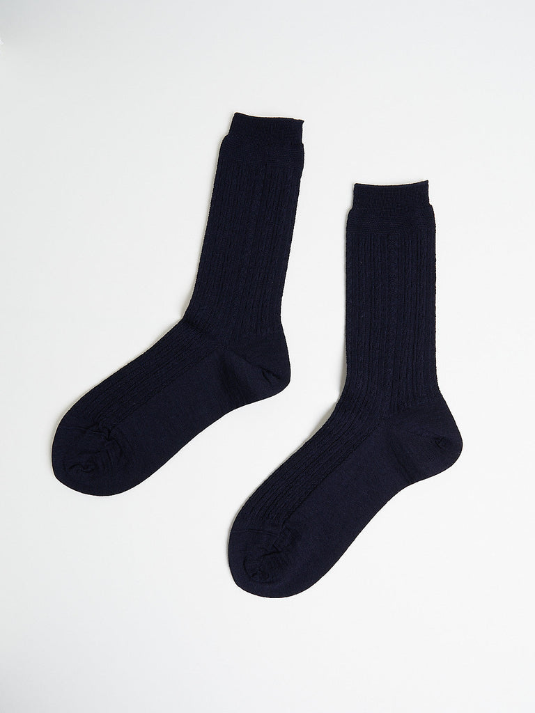 Antipast Mixed Cable Socks in Navy