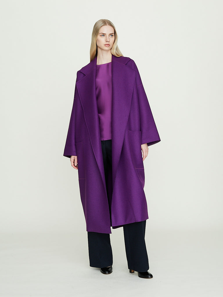 Rabih Kayrouz Wool Woven Coat in Plum