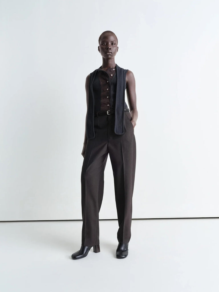 Lemaire Belted Tailored Pants in Dark Espresso Melange