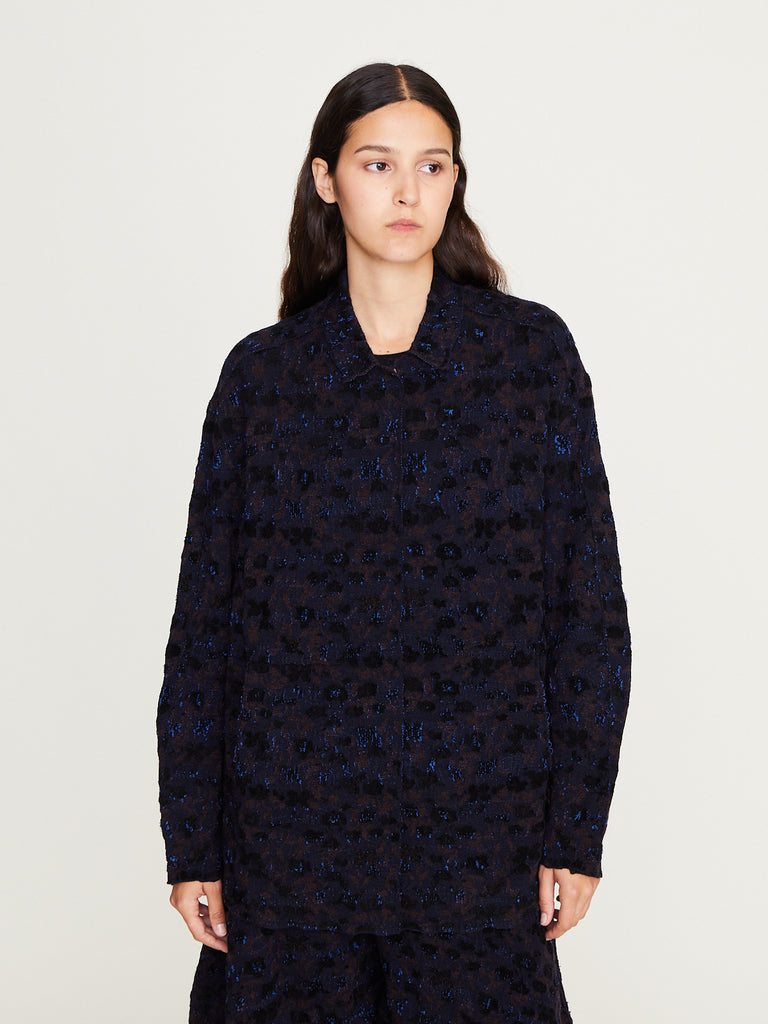 Boboutic - Knitwear Shirt Jacket in Navy Mix