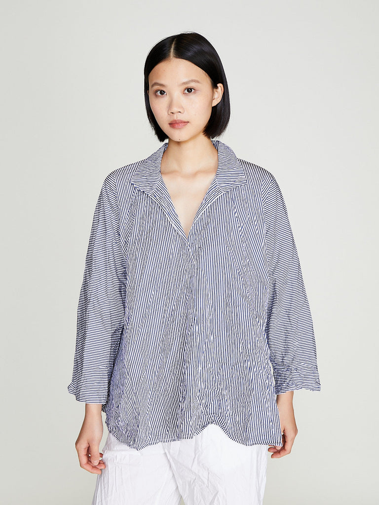 Daniela Gregis - Camicia Shirt Spicchi Colletto Lavata in White Blue 0.2cm Stripes