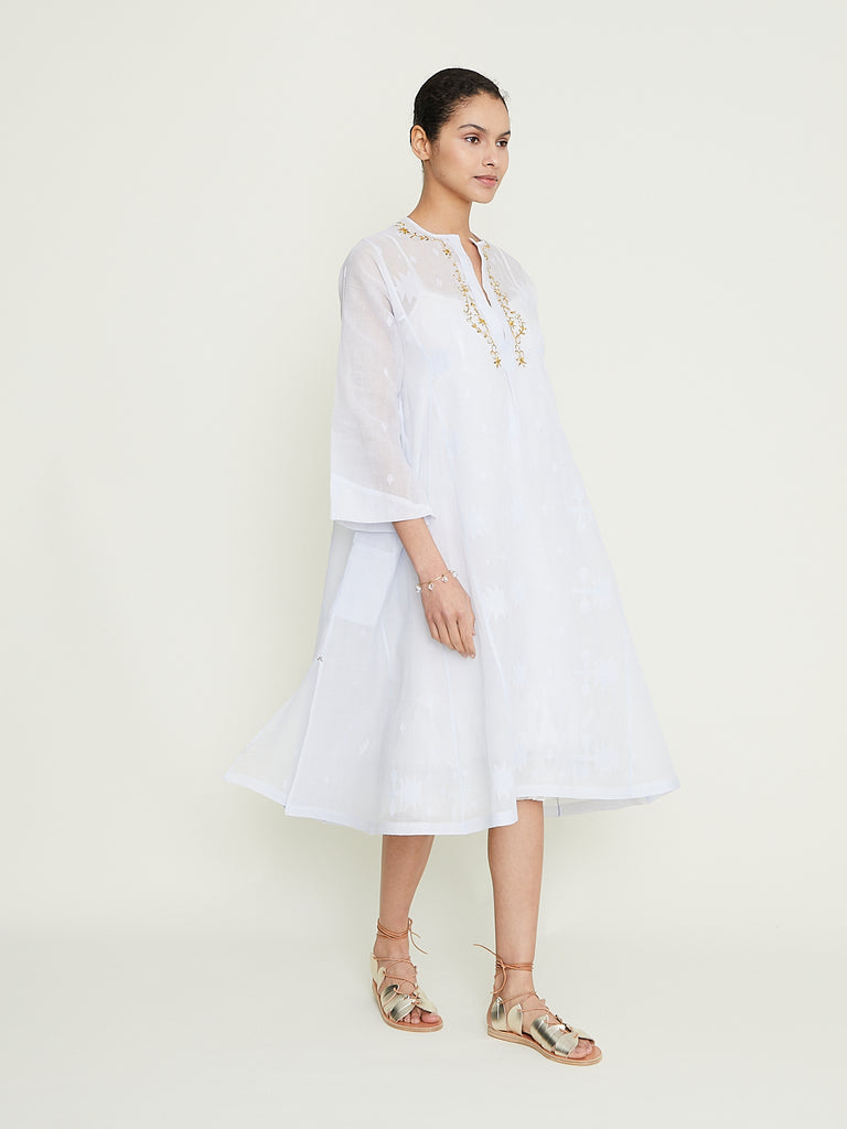 dosa x Mouki Mou Short Tule Dress in Rice with Gold Embroidery