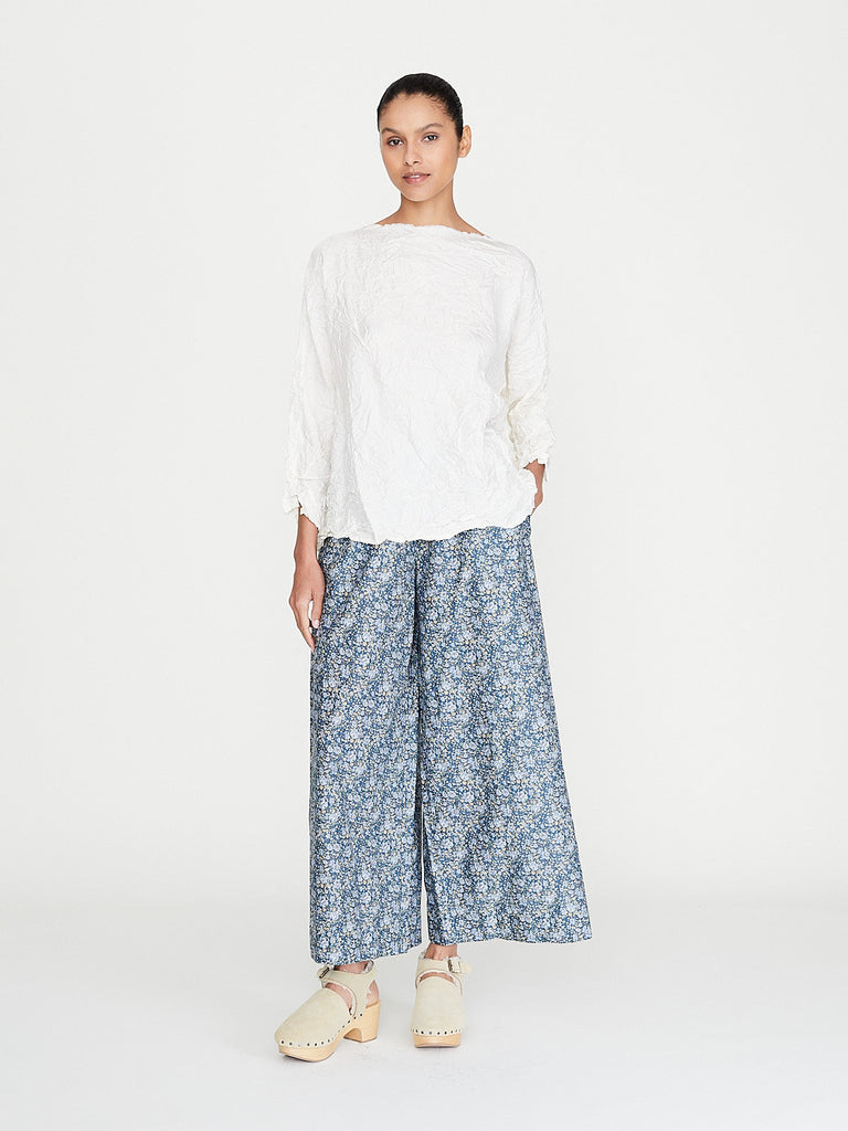 Daniela Gregis - Pantalone Trousers Pigiama Tasche 100 Lavato in Blue Flowers 3
