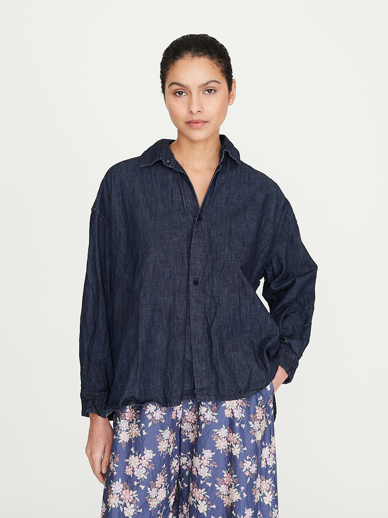 Daniela Gregis - Camicia Shirt Uomo Larga Corta Lavata in Dark Blue