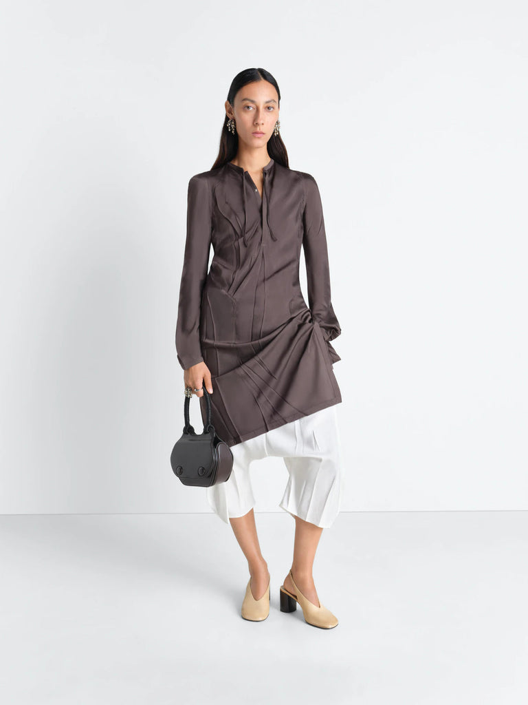 Lemaire - Creased Bias Dress in Glossy Brown