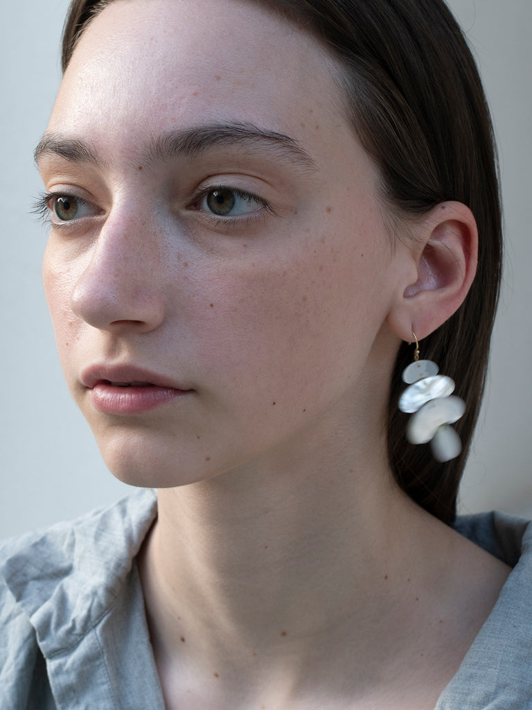 Ten Thousand Things - Small Flat Totem Mother of Pearl Earrings on 18k Yellow Gold
