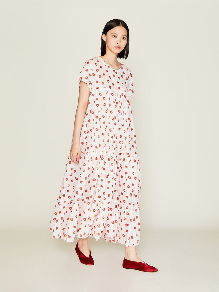 Eleph - Mimi Dress Long in White/Red Flower