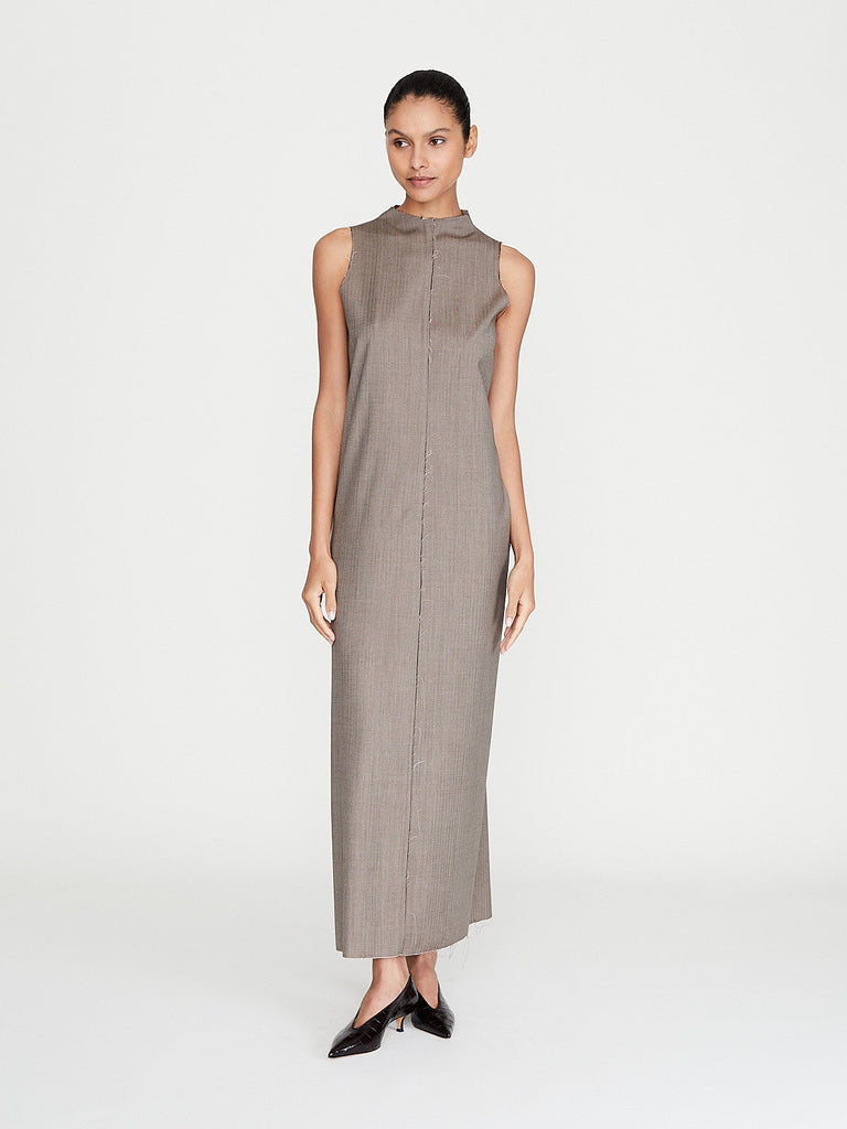 Gabriela Coll Garments - No. 271 Fine Wool Center Seams Dress in Brown Herringbone