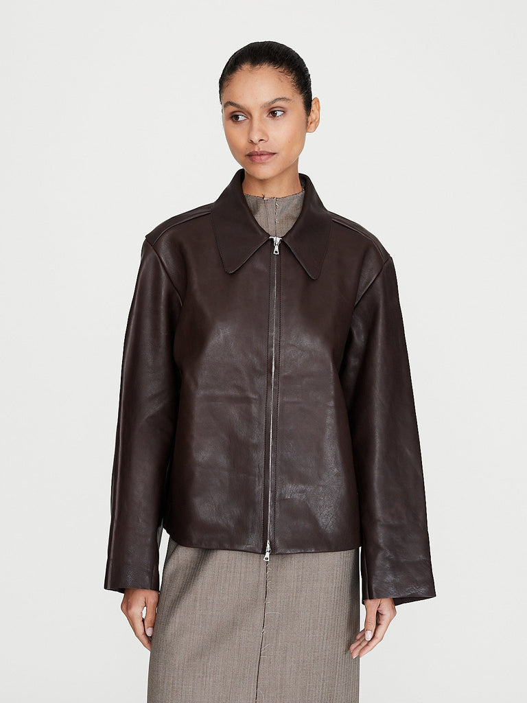 Gabriela Coll Garments - No. 285 Leather Pocket Jacket in Brown