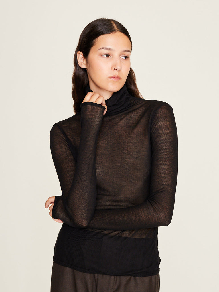 Gabriela Coll Garments - No.345 Rib Jersey High Neck Top in Black