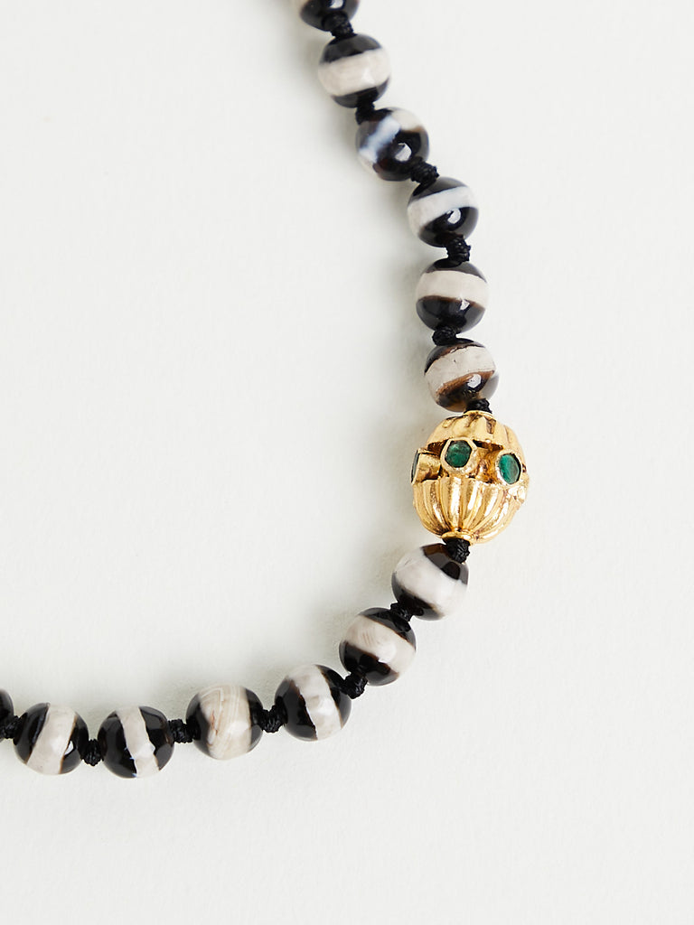 Ileana Makri - Black Agate Stripe Beaded Necklace with Multicolor Stones, Grey Diamonds and 9k White Gold Clasp (40cm)