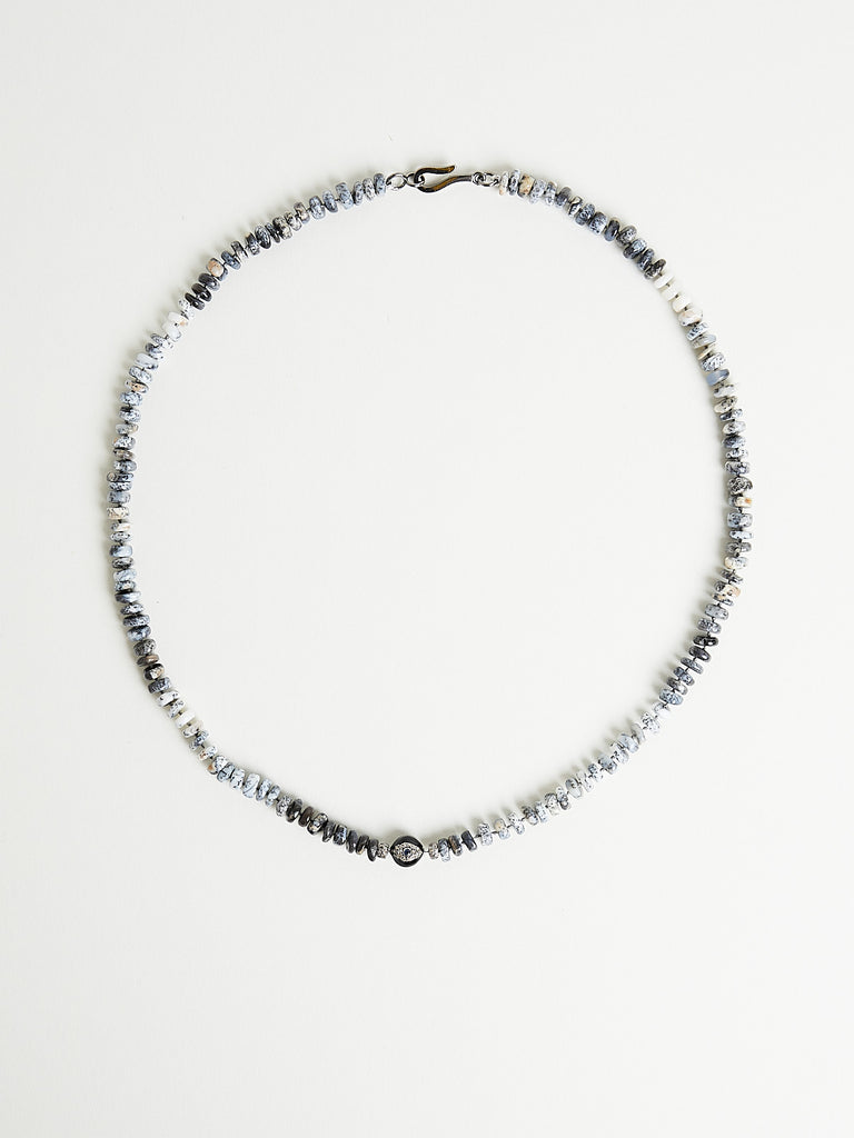 Ileana Makri - Dendritic Agate Beaded Necklace with Sterling Silver, Grey Diamonds, Enamel and 9k White Gold Clasp (45cm)
