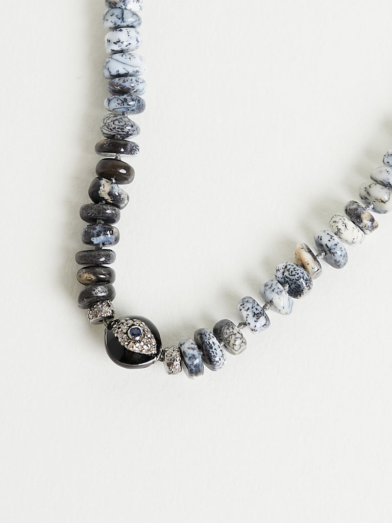 Ileana Makri - Dendritic Agate Beaded Necklace with Sterling Silver, Grey Diamonds, Enamel and 9k White Gold Clasp (45cm)
