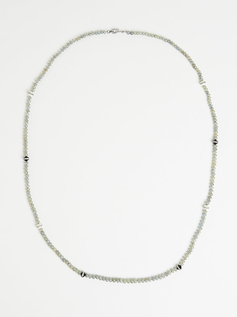 Ileana Makri - Grey Sapphire Beaded Necklace with Grey Diamonds,Sterling Silver and 18k White Gold Clasp (97cm)