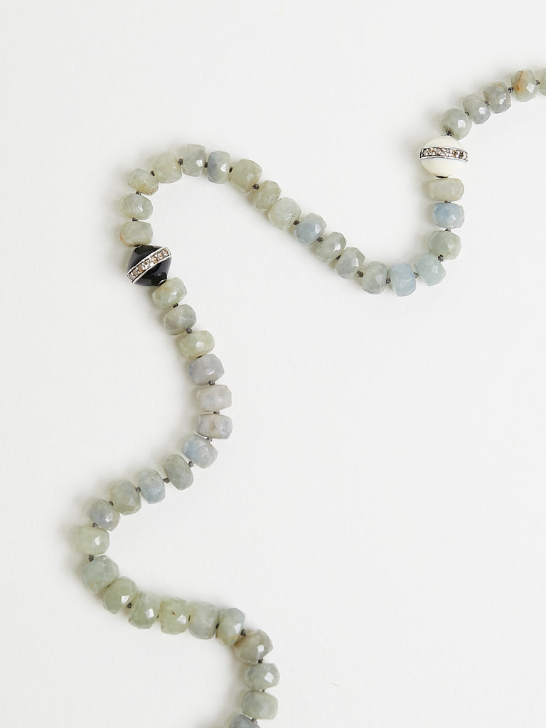 Ileana Makri - Grey Sapphire Beaded Necklace with Grey Diamonds,Sterling Silver and 18k White Gold Clasp (97cm)