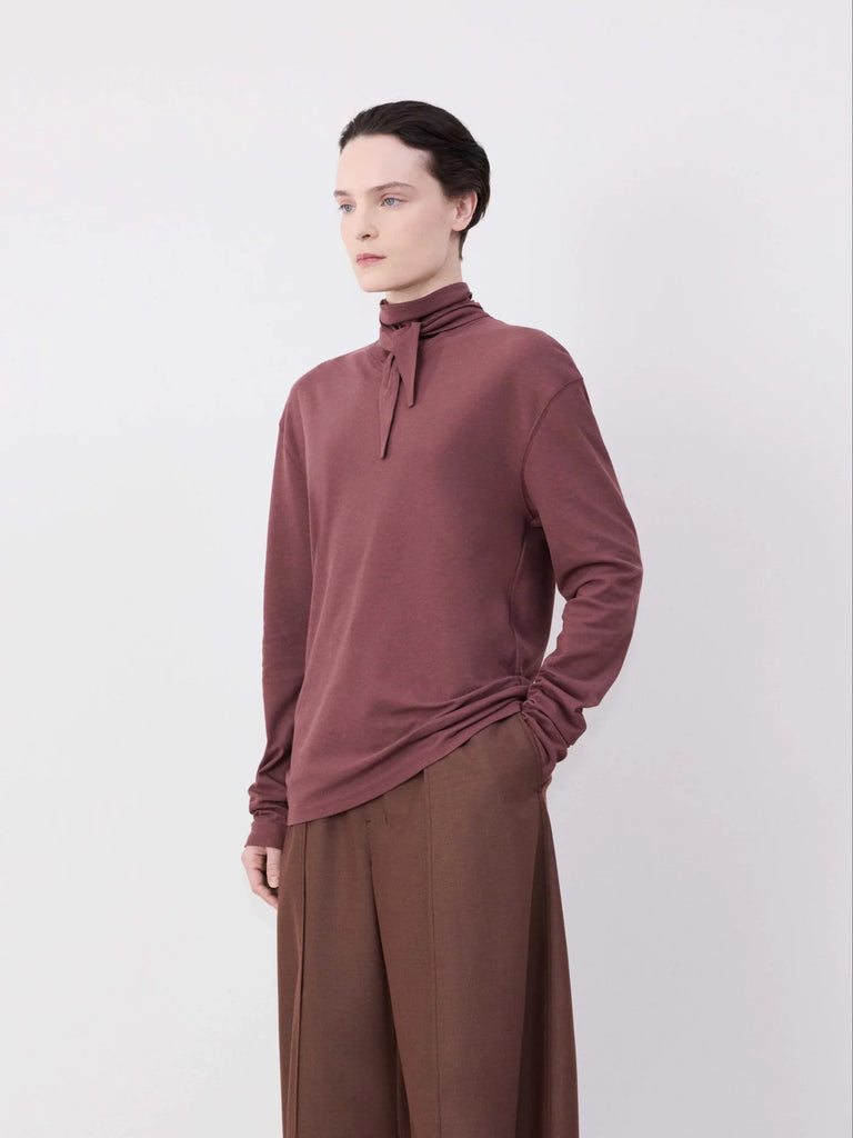 Lemaire Long Sleeved Foulard Top in Dark Russet Brown