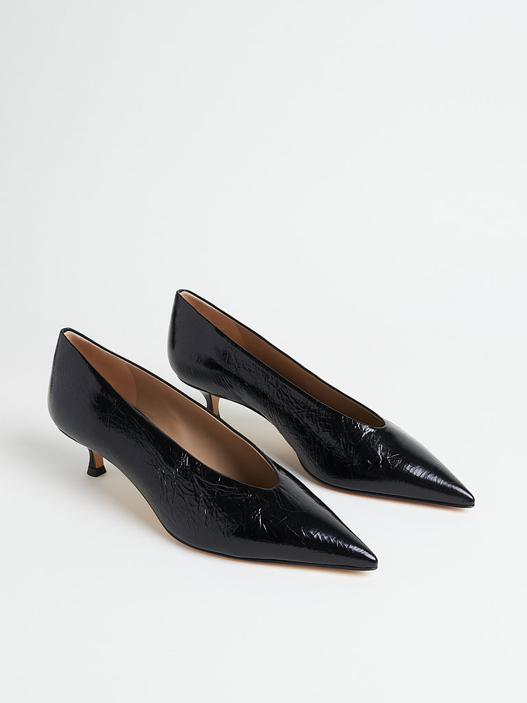 Le Monde Béryl Babouche Kitten Heel in Black Naplack Leather