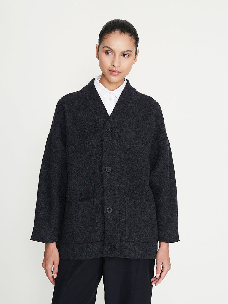 Toogood - The Librarian Cardigan in Felted Lambswool Charcoal