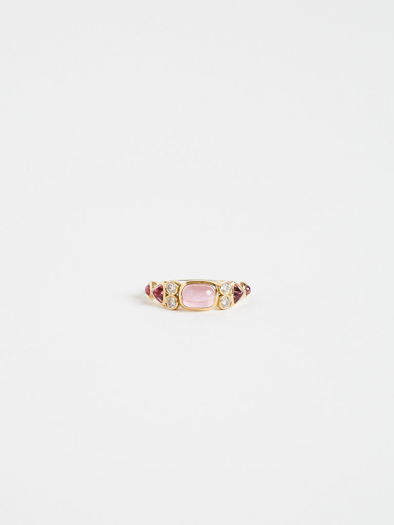 Myrto - Totem Ring with 1.85ct Pink Tourmalines and Brown Diamonds on 18k Yellow Gold
