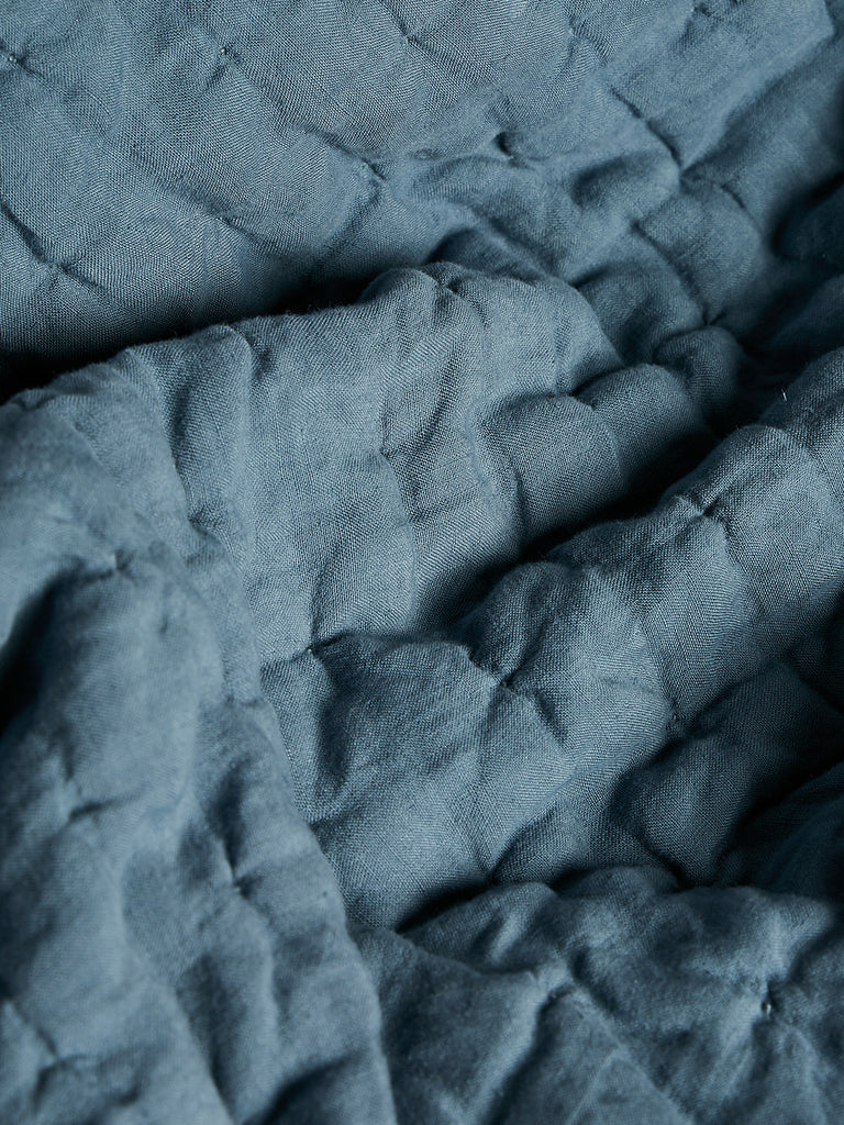 Once Milano Wavy Linen Blanket in Light Blue