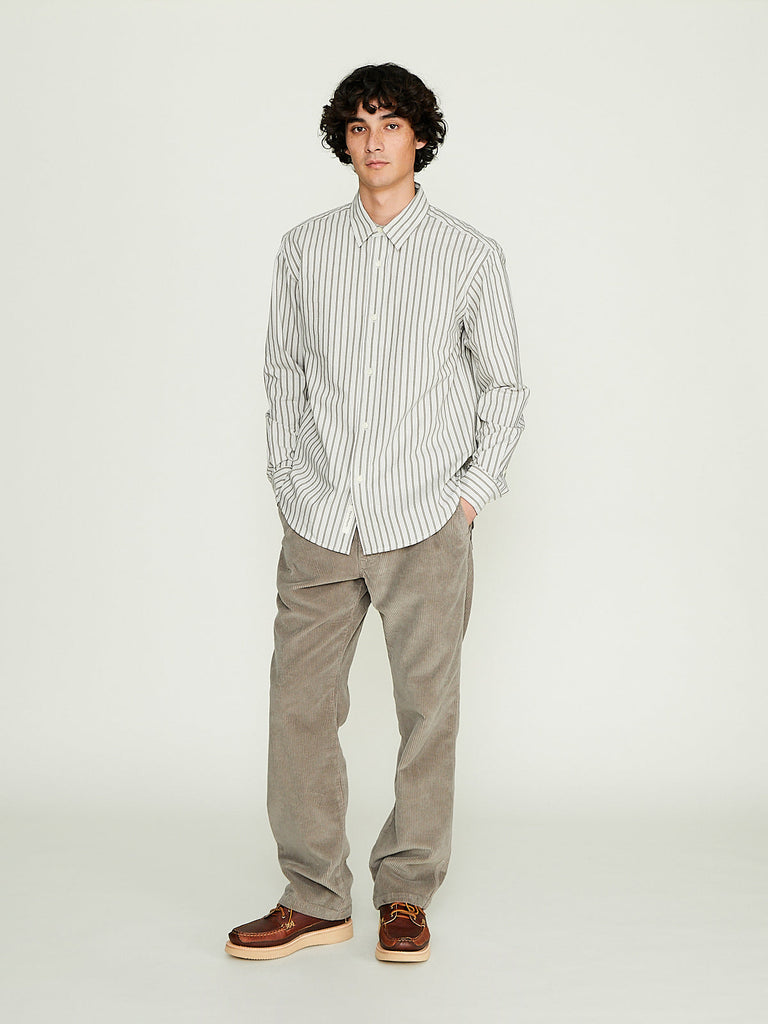 Parages - Daily Stripes Shirt in Grey/Olive Stripes