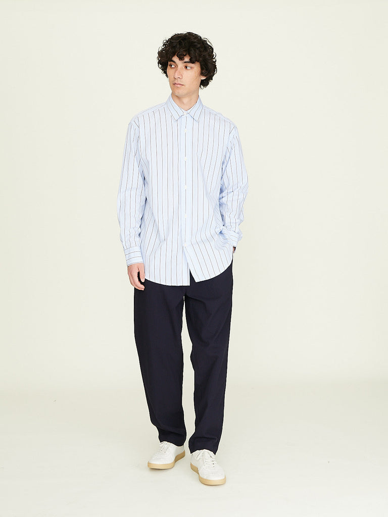 Parages Double Pleats Seersucker Pants in Navy