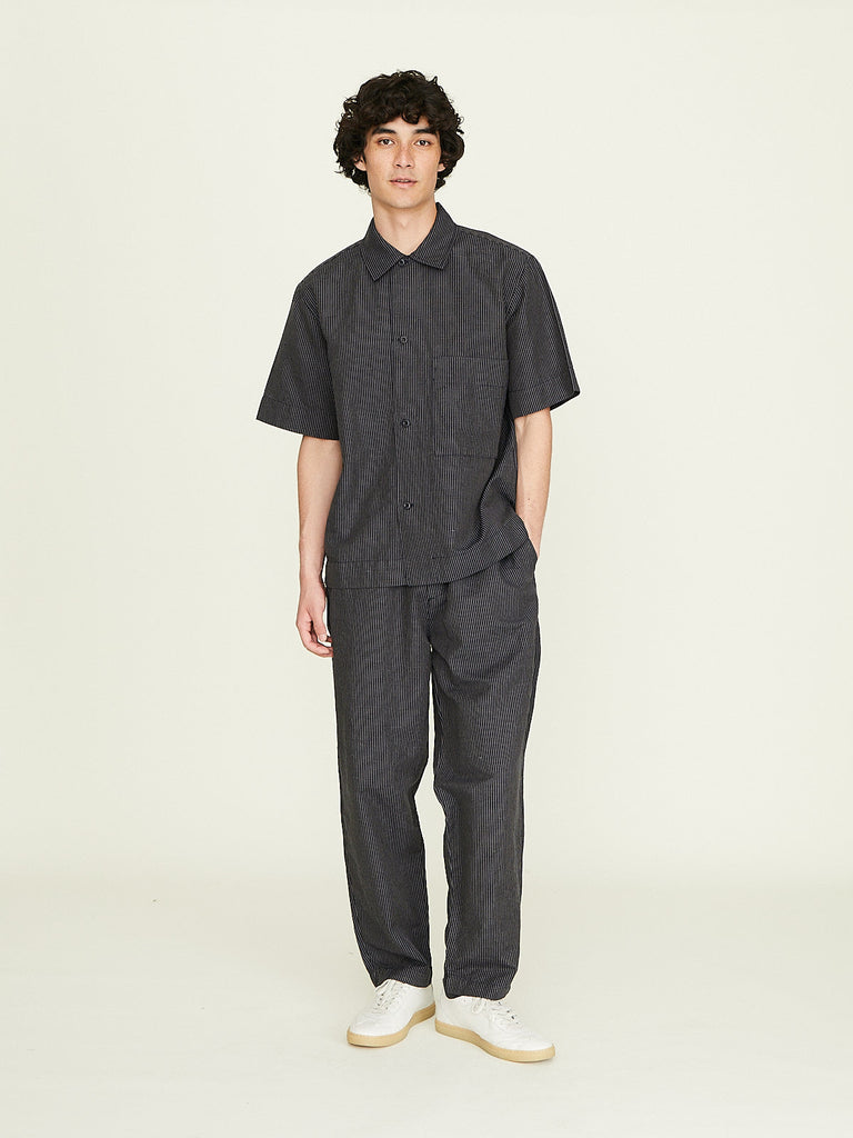 Parages Nomad Linen Stripes Pants in Navy
