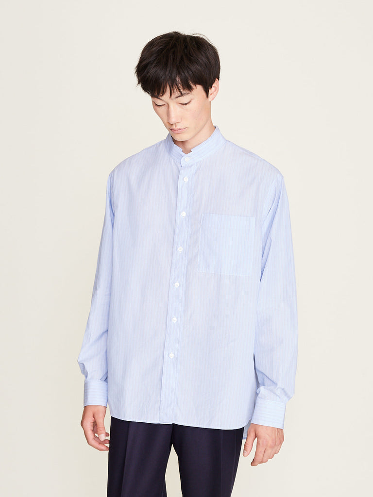 Salon C. Lundman - Stand Collar Shirt in Blue Fine Stripe