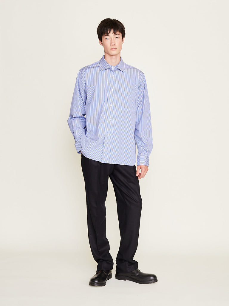 Salon C. Lundman - Double Collar Pocket Shirt in Blue Bold Stripe