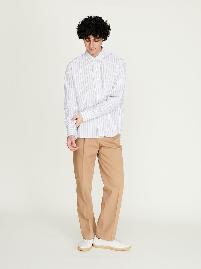 Salon C. Lundman - Double Collar Shirt in Fine Blue Stripe Albini Cotton