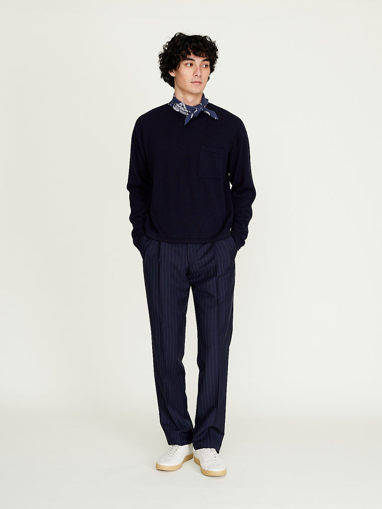 Salon C. Lundman - Double Pleat Trouser in Navy Stripe British Mohair
