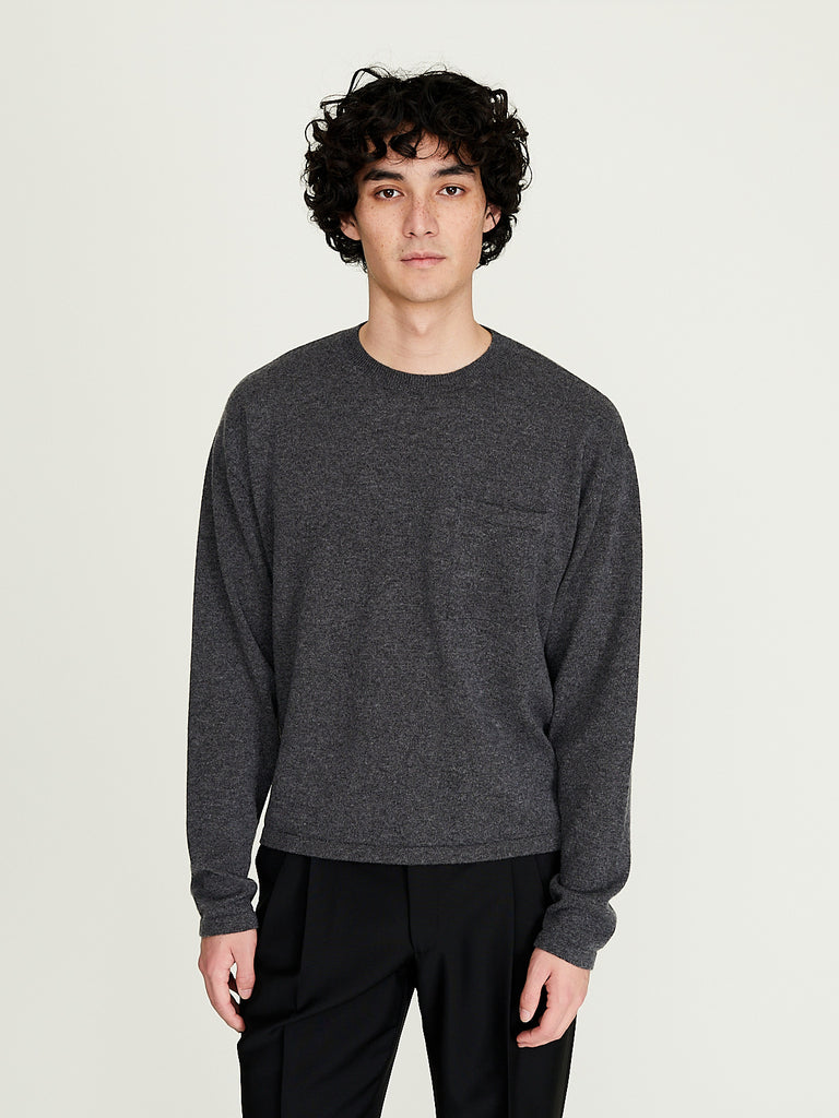 Salon C. Lundman - Cropped Crewneck in Grey Melange Cariaggi Cashmere