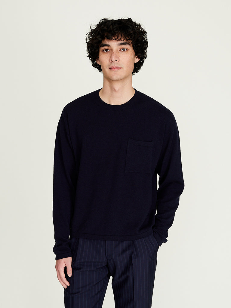 Salon C. Lundman - Cropped Crewneck in Navy Cariaggi Cashmere