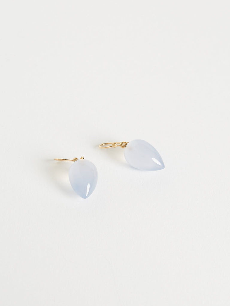 Ted Muehling Acorn Earrings in 14k Yellow Gold with Blue Chalcedony