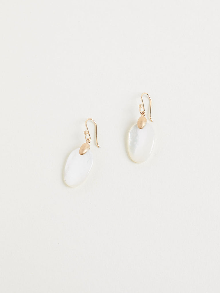 Ted Muehling Small Chip Earrings in 14k Yellow Gold with White Mother of Pearl